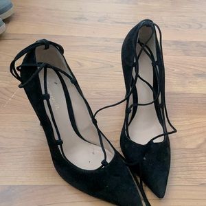 Black suede lace up heels size 37 Gianvitto Rossi